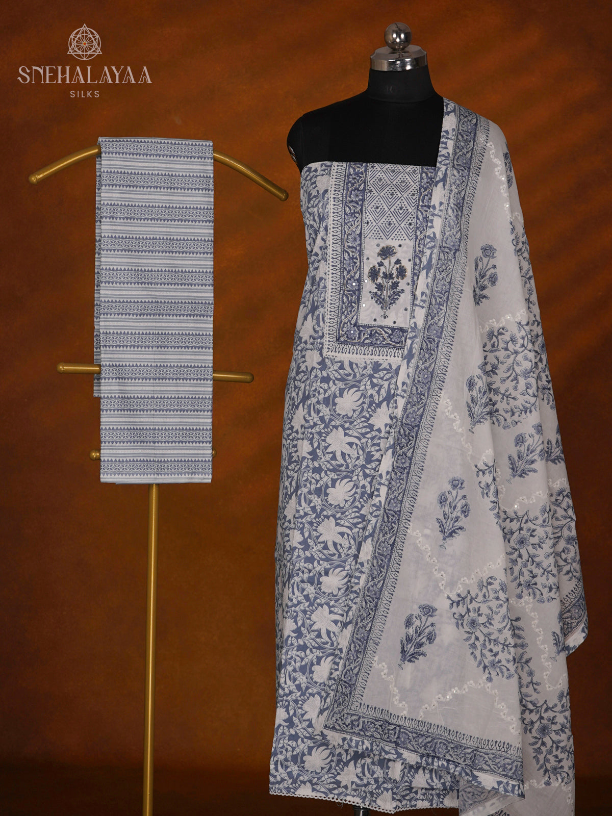 Grey Soft Cotton 3-Piece Salwar Suit Material