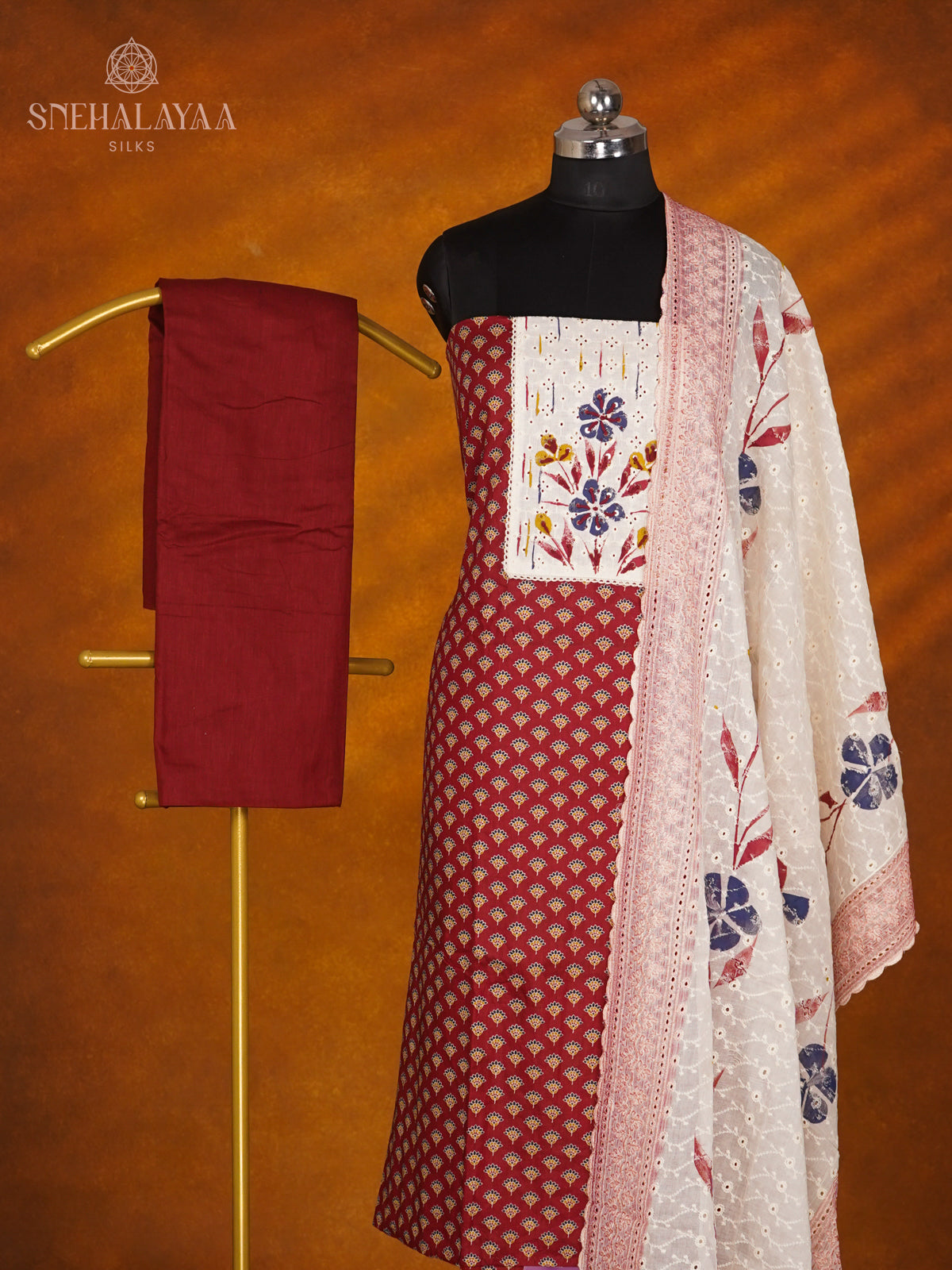 Red  Soft Cotton 3-Piece Salwar Suit Material