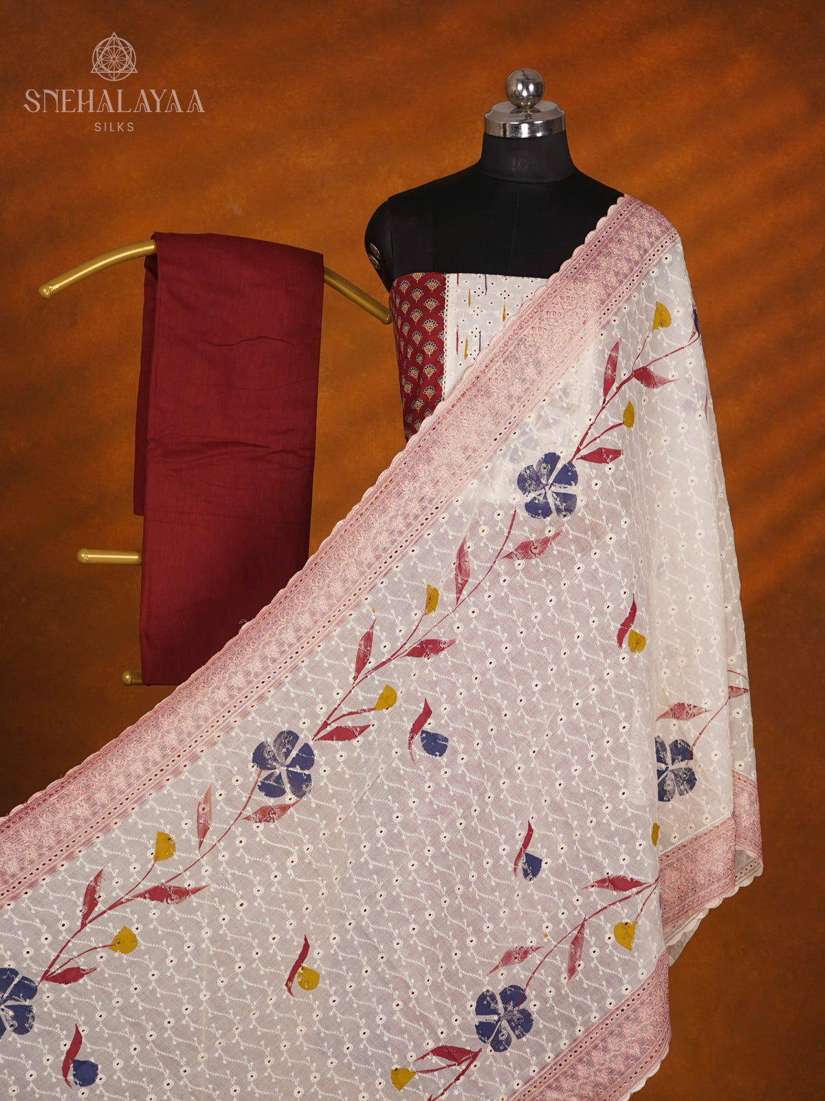 Red  Soft Cotton 3-Piece Salwar Suit Material