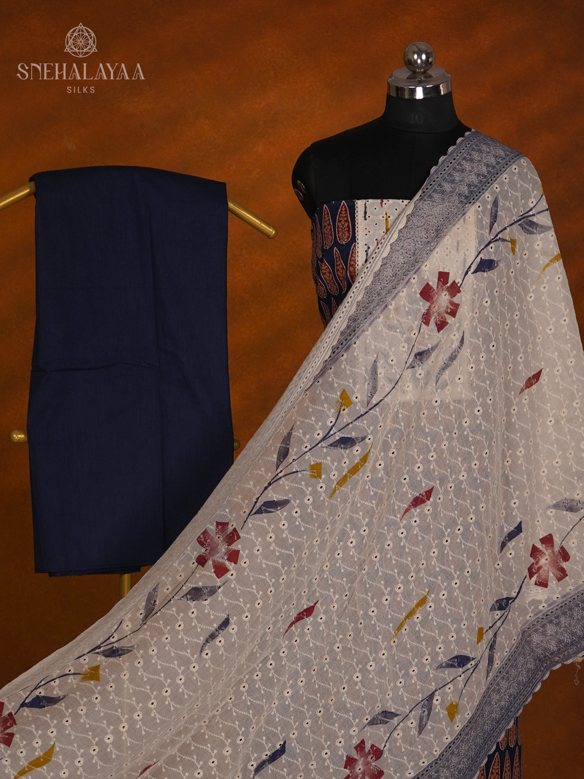 Navy Blue Soft Cotton 3-Piece Salwar Suit Material