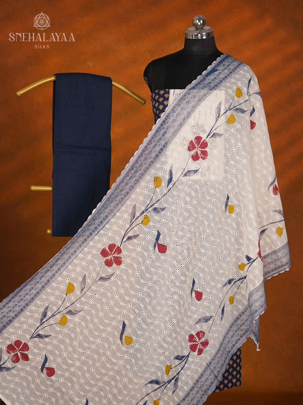 Navy Blue Soft Cotton 3-Piece Salwar Suit Material