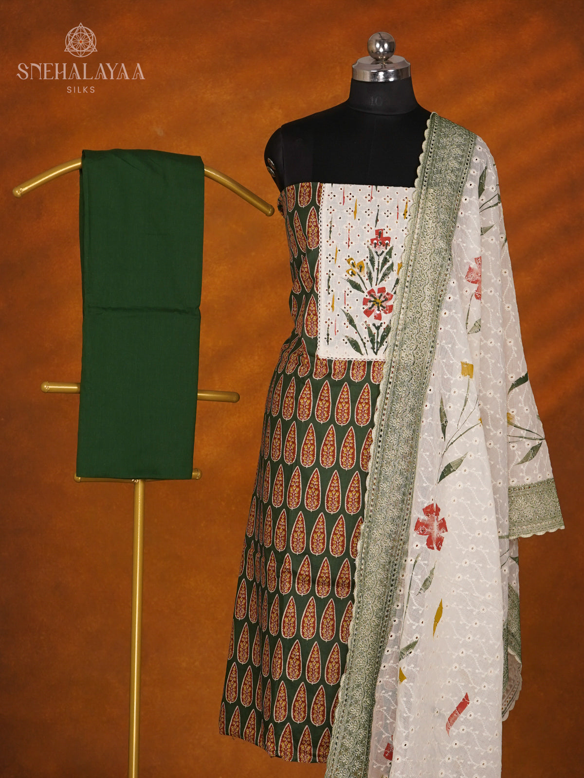 Forest Green Soft Cotton 3-Piece Salwar Suit Material