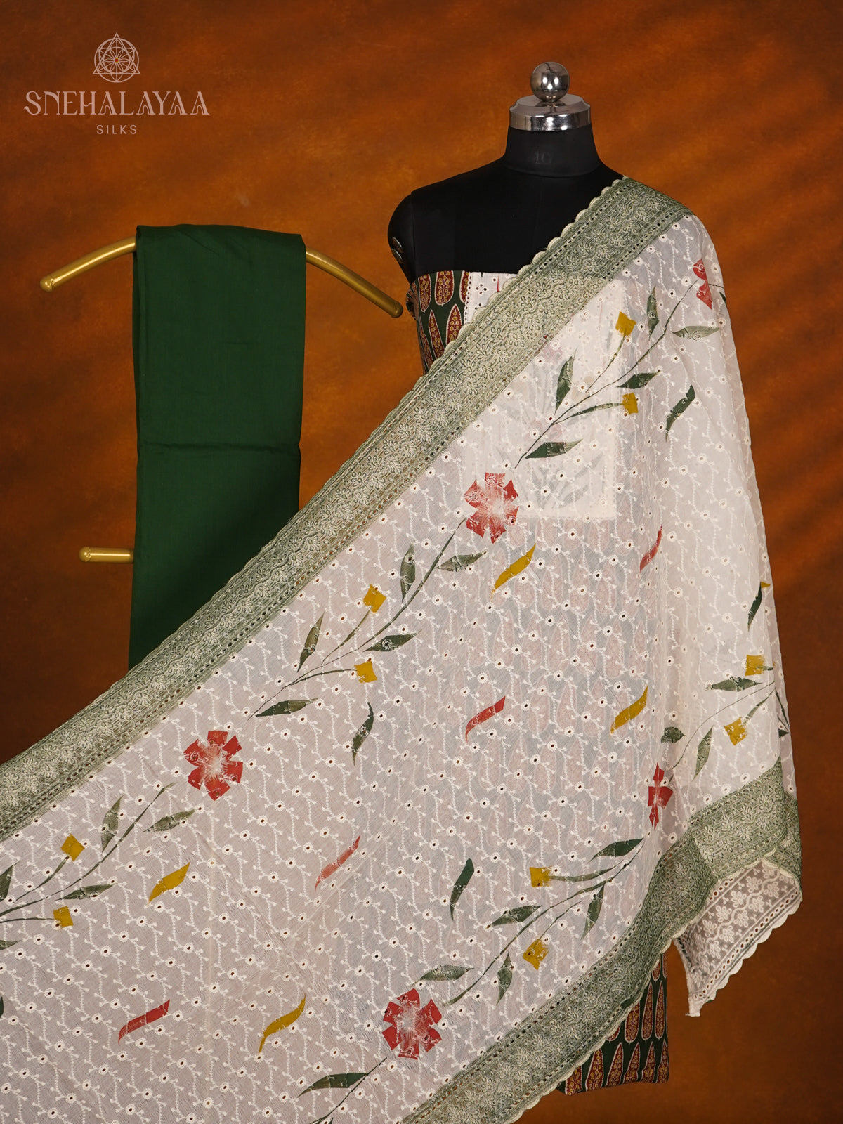 Forest Green Soft Cotton 3-Piece Salwar Suit Material