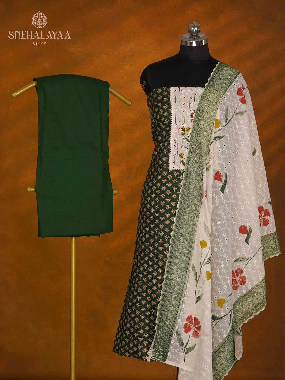 Forest Green Soft Cotton 3-Piece Salwar Suit Material