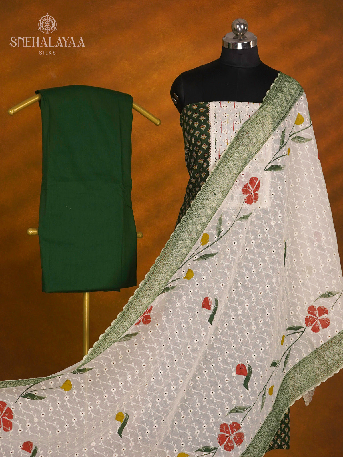Forest Green Soft Cotton 3-Piece Salwar Suit Material