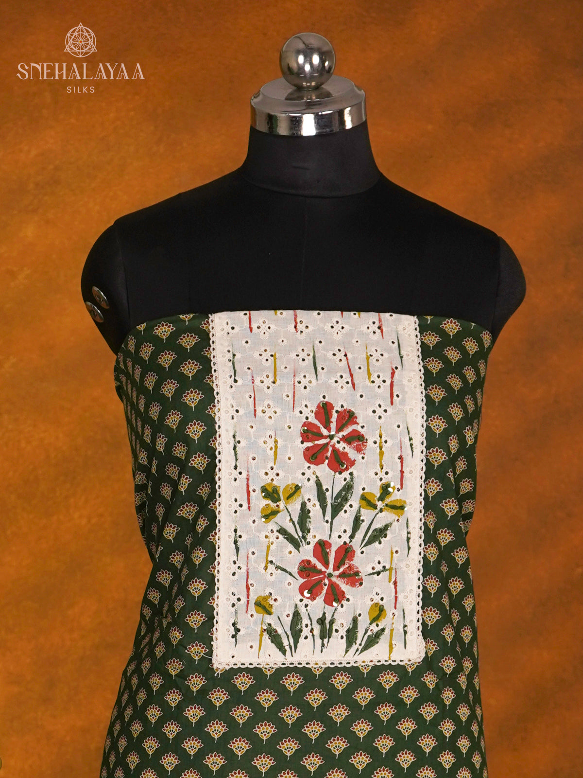 Forest Green Soft Cotton 3-Piece Salwar Suit Material