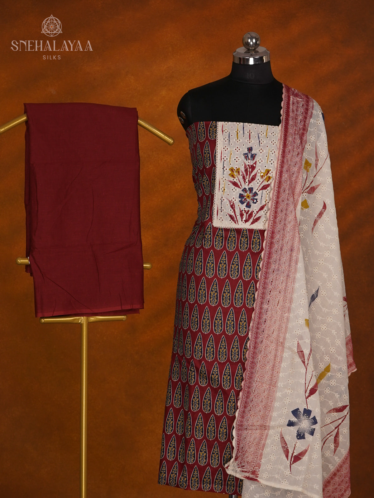Maroon Soft Cotton 3-Piece Salwar Suit Material