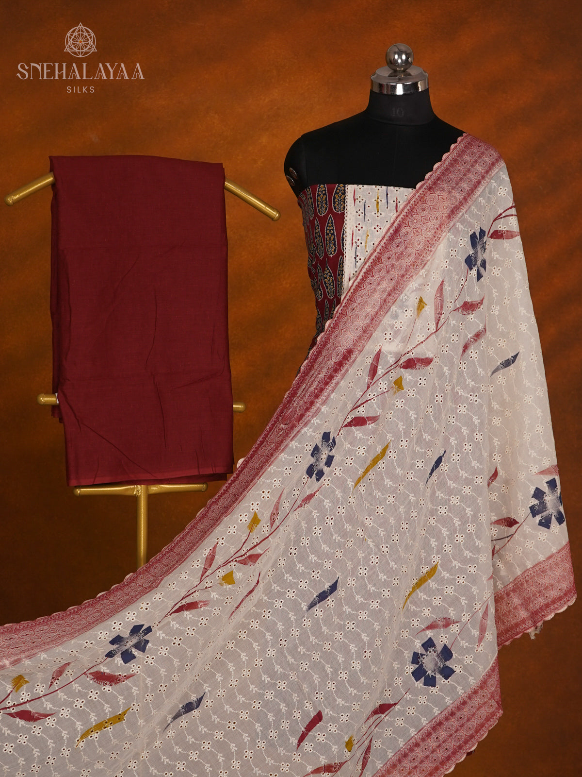 Maroon Soft Cotton 3-Piece Salwar Suit Material