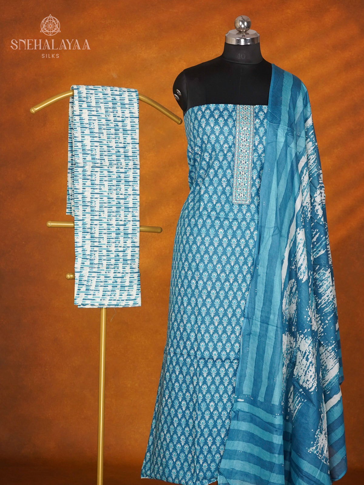 Sky Blue Soft Cotton 3-Piece Salwar Suit Material