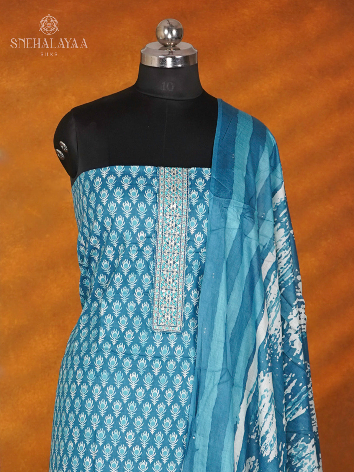 Sky Blue Soft Cotton 3-Piece Salwar Suit Material