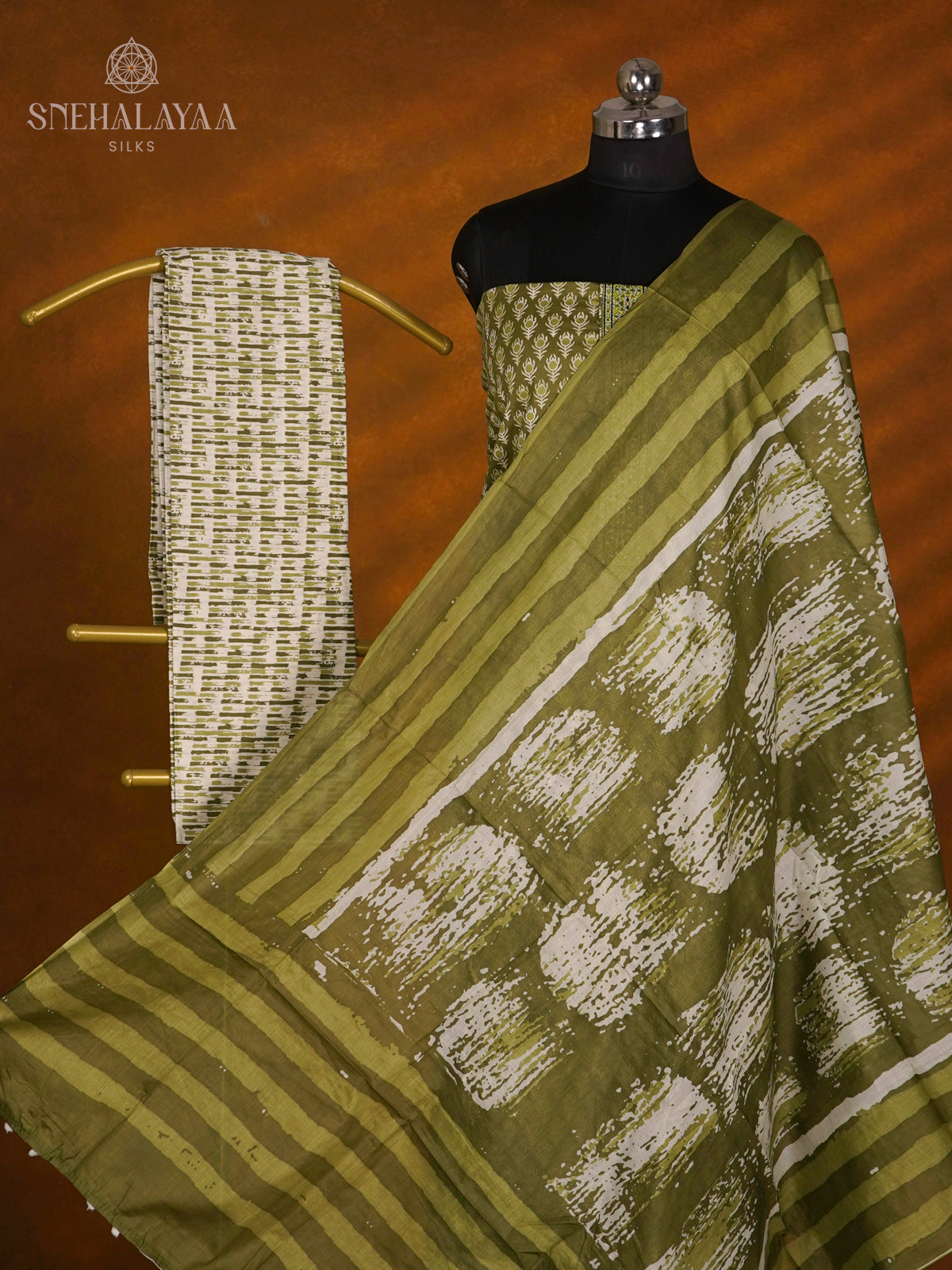 Olive Green Soft Cotton 3-Piece Salwar Suit Material