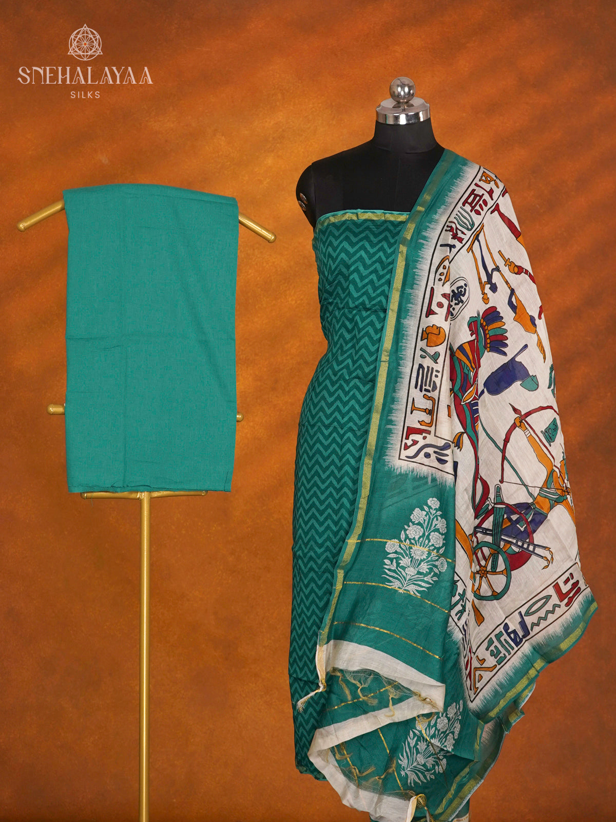 Peacock Blue Linen Cotton 3-Piece Salwar Suit Material