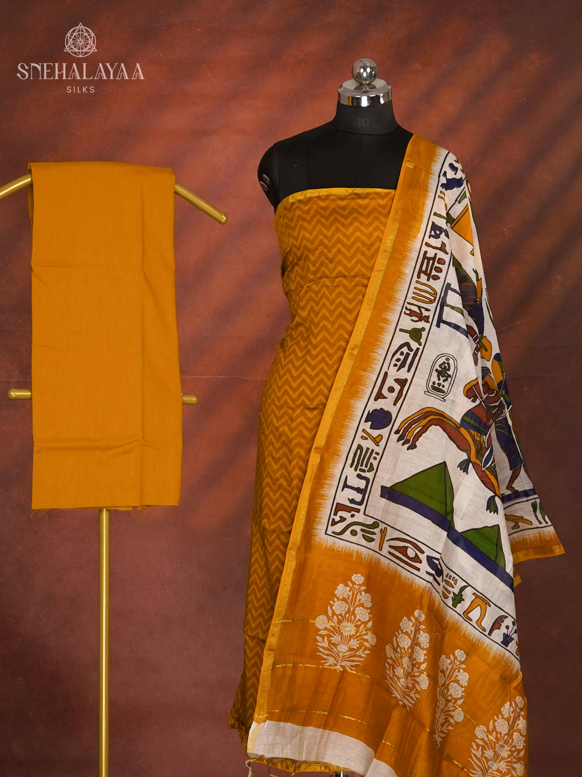 Orange Linen Cotton 3-Piece Salwar Suit Material