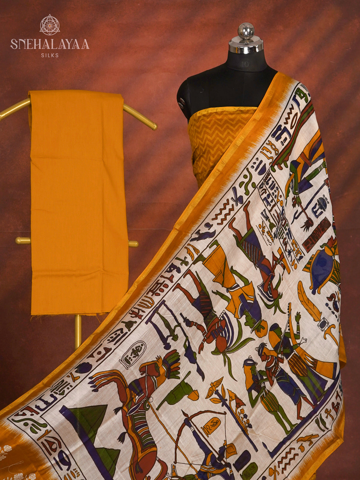 Orange Linen Cotton 3-Piece Salwar Suit Material