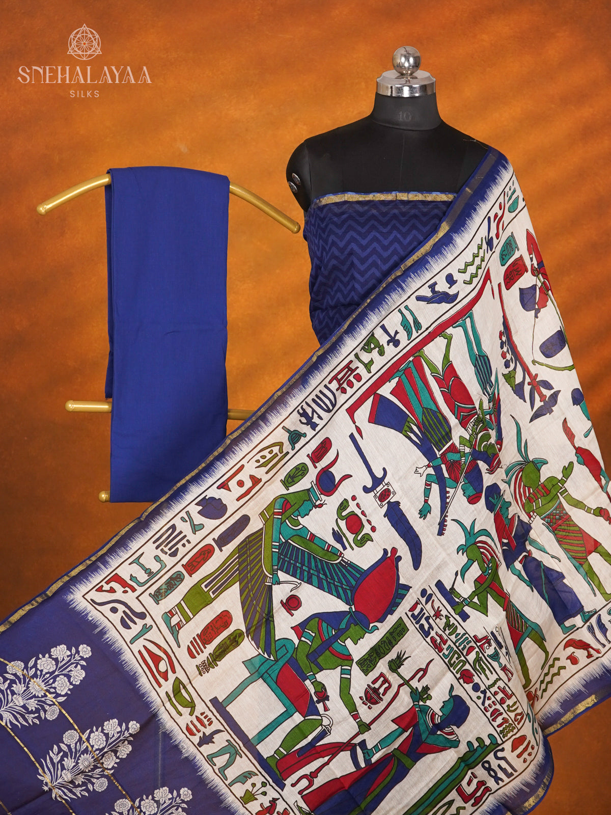 Navy Blue Linen Cotton 3-Piece Salwar Suit Material