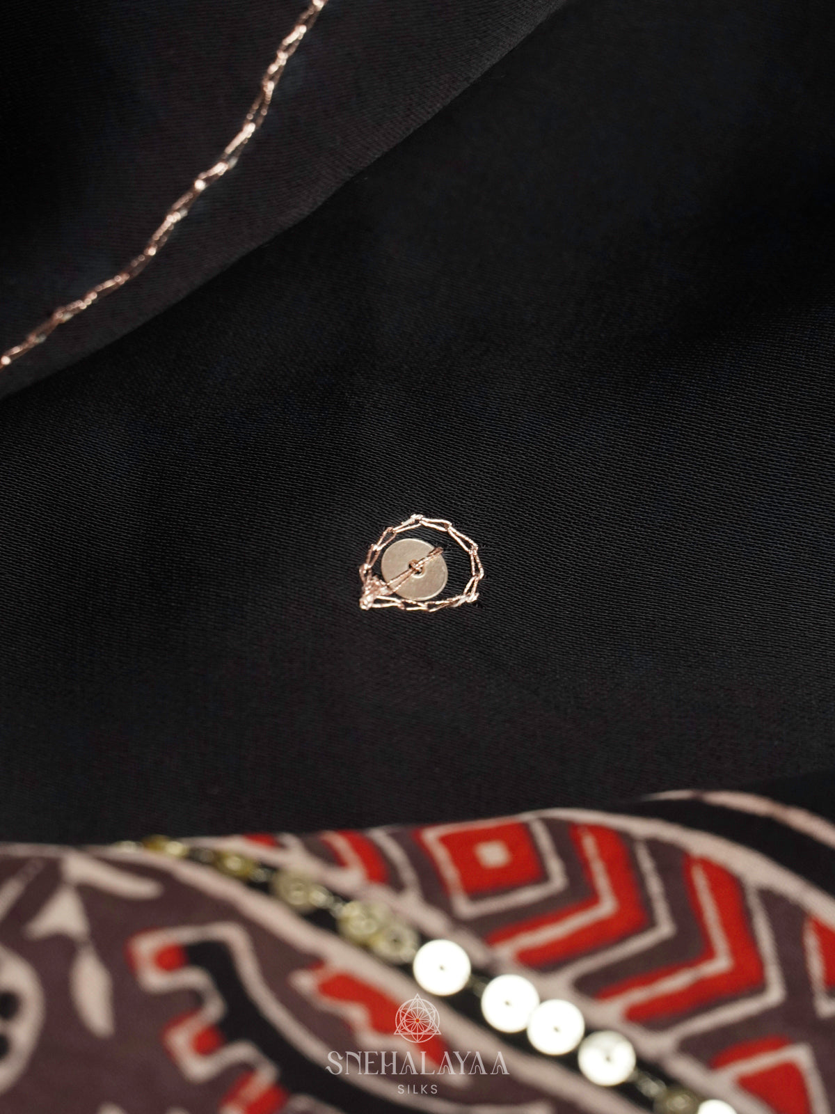Black Modal Silk Saree with Brown Ajrakh Border