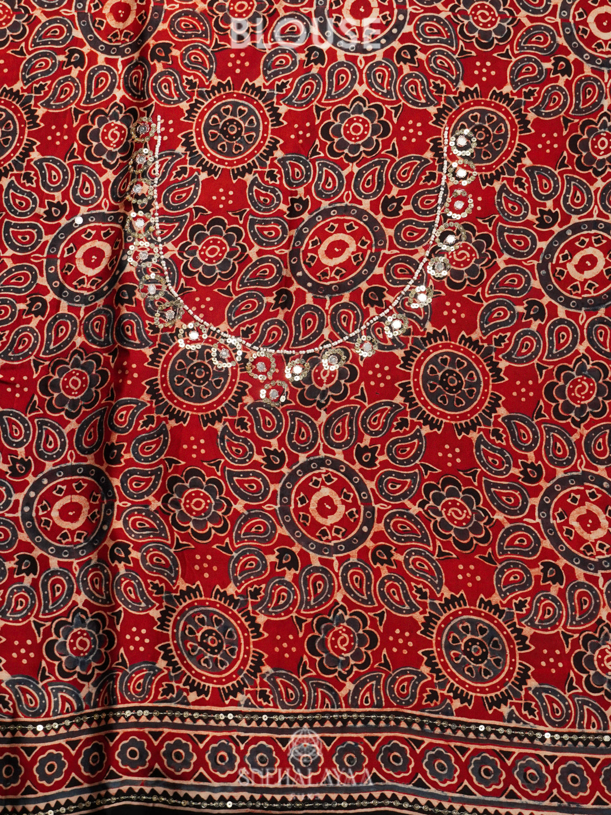 Black Modal Silk Saree with Maroon Ajrakh Border