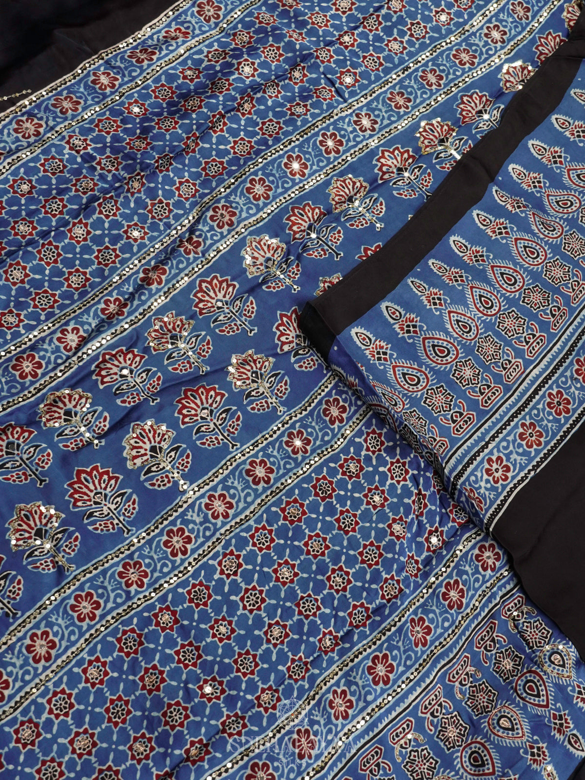 Black Modal Silk Saree with Blue