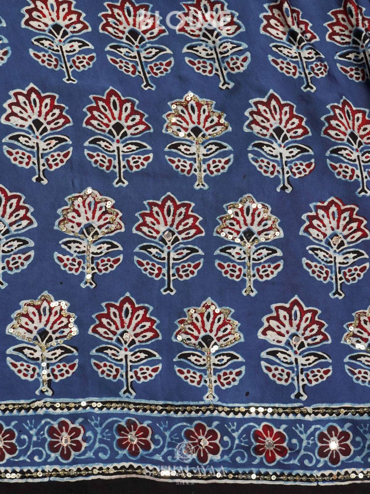 Black Modal Silk Saree with Blue