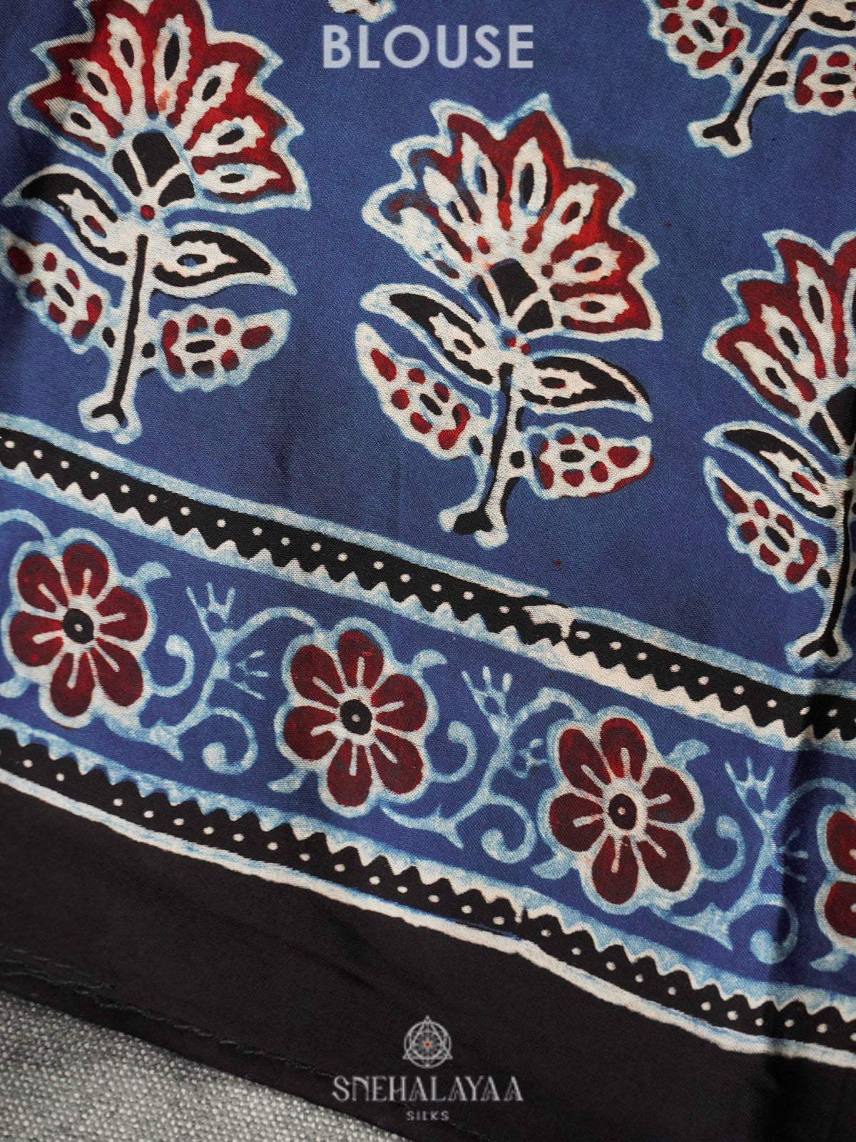 Black Modal Silk Saree with Blue