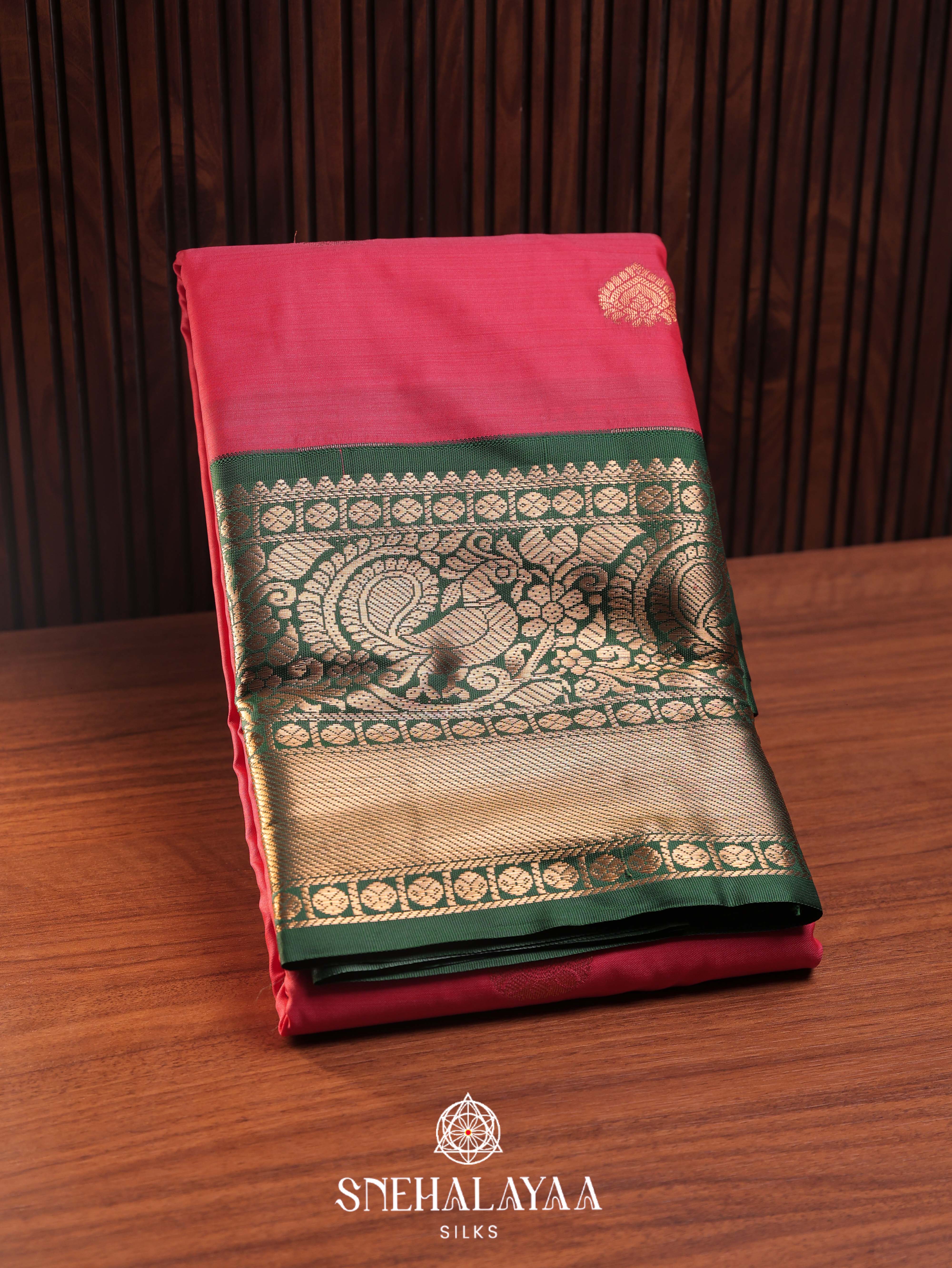 Coral Pink Art Silk Saree