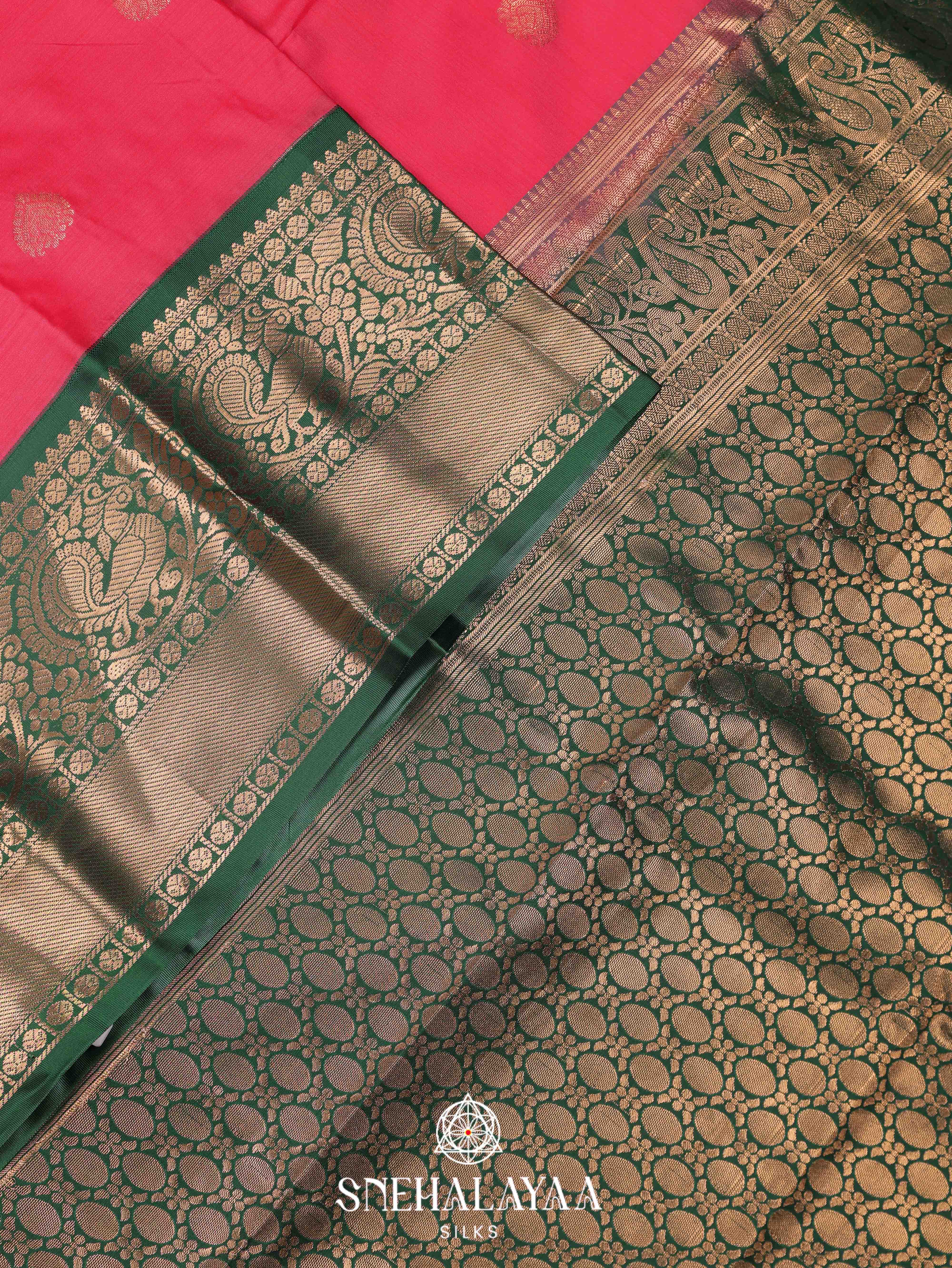 Coral Pink Art Silk Saree