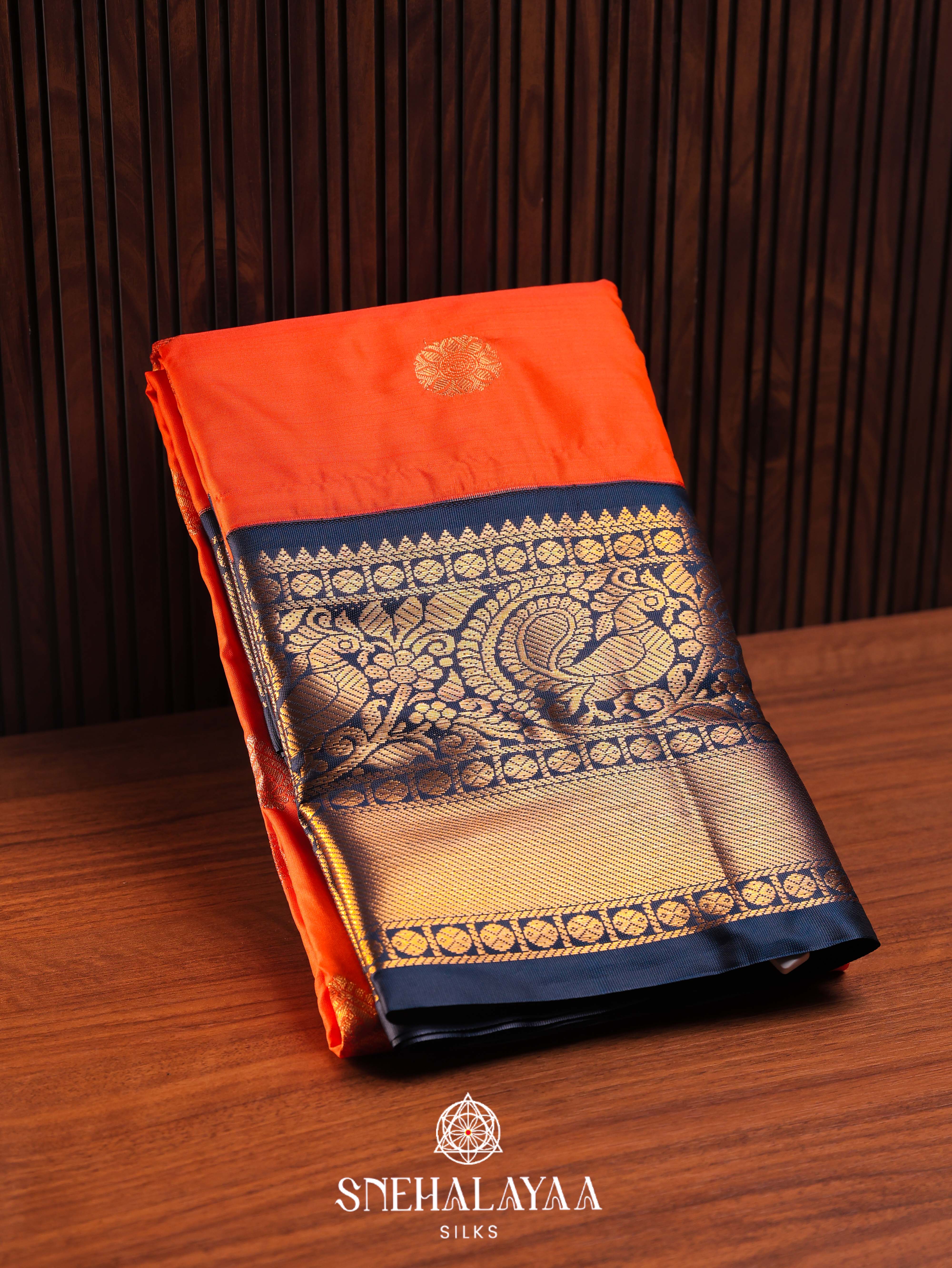 Rust Orange Art Silk Saree