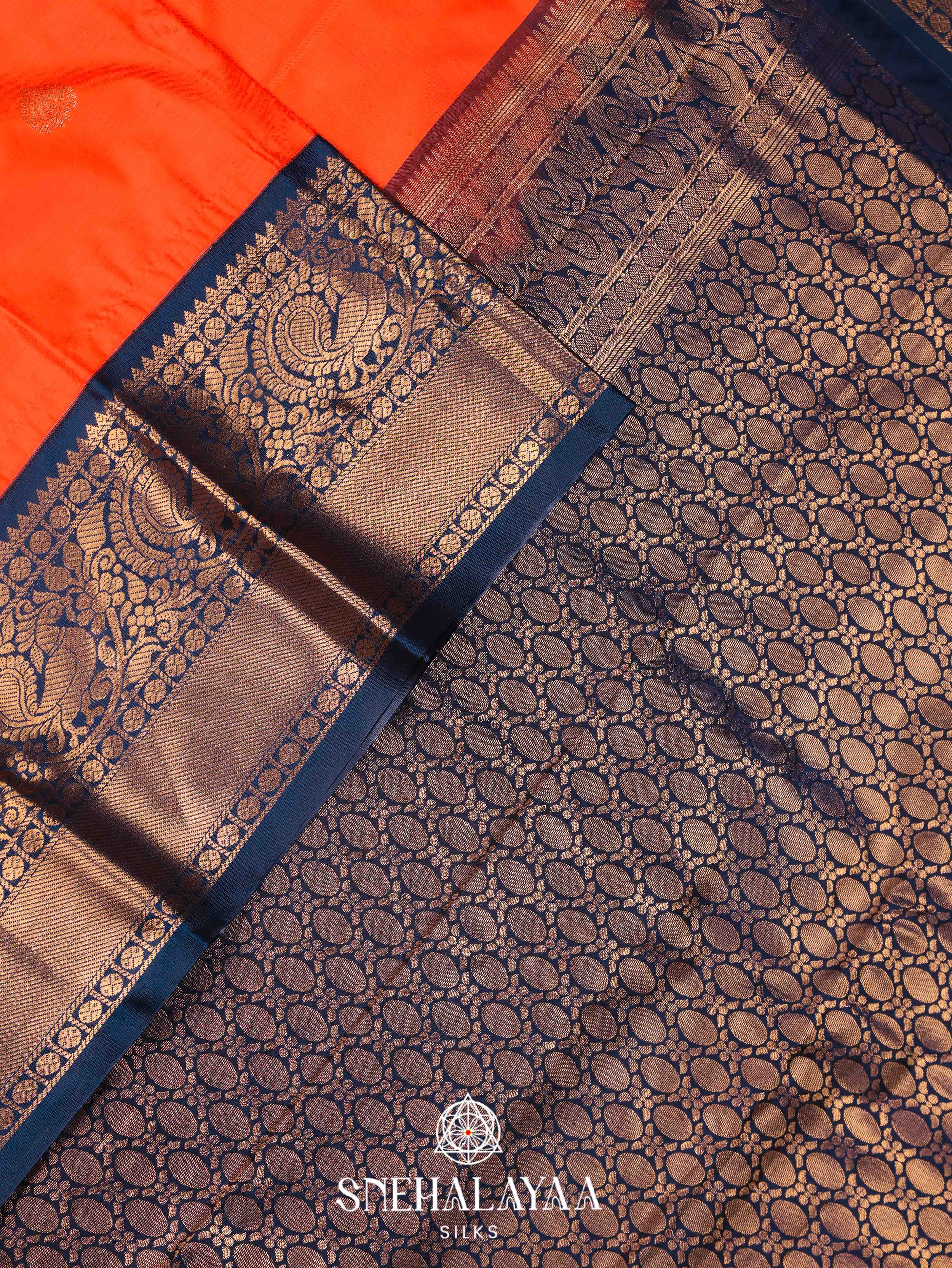 Rust Orange Art Silk Saree