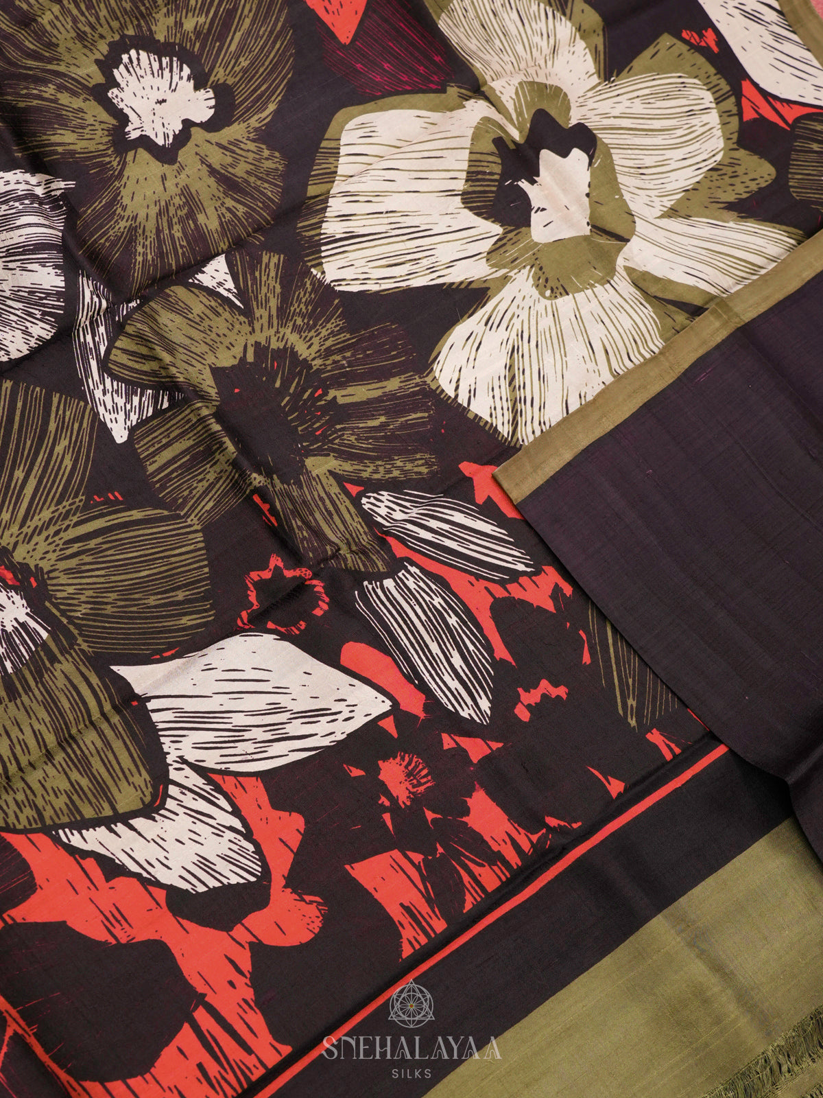 Black Tussar Saree