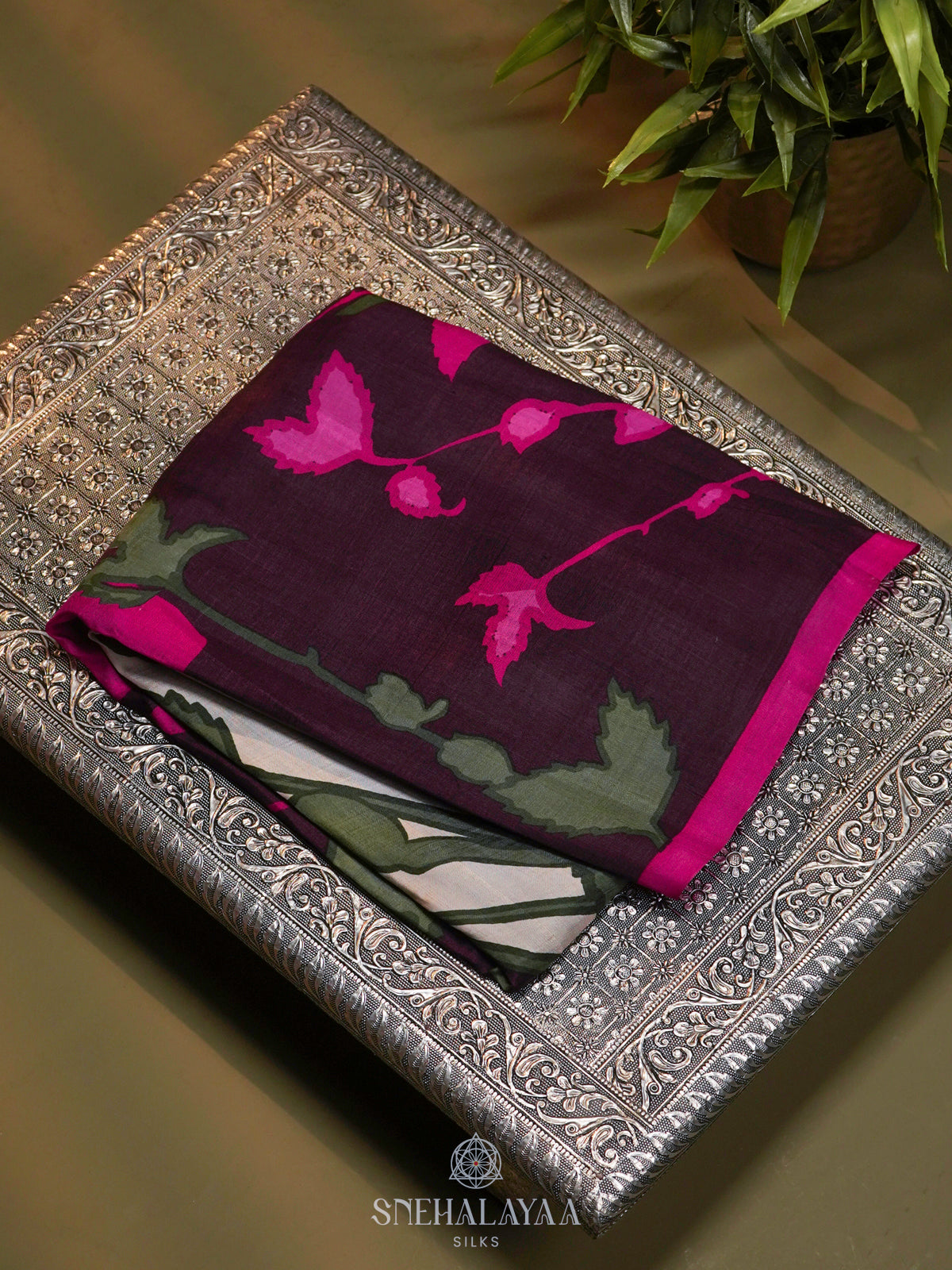 Burgundy Tussar Saree