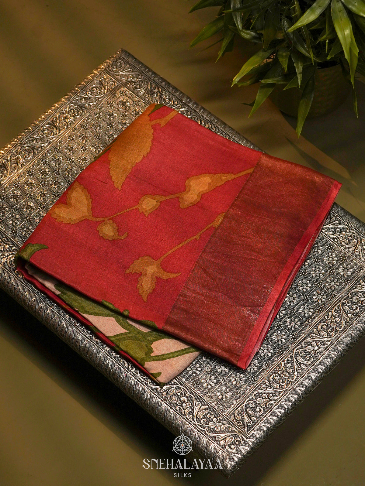 Red Tussar Saree