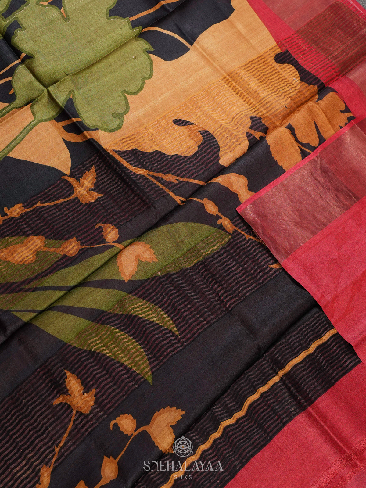 Red Tussar Saree