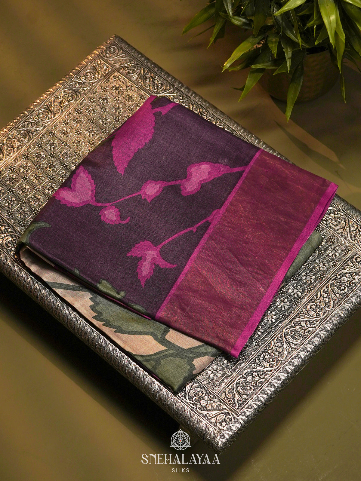 Plum Tussar Saree