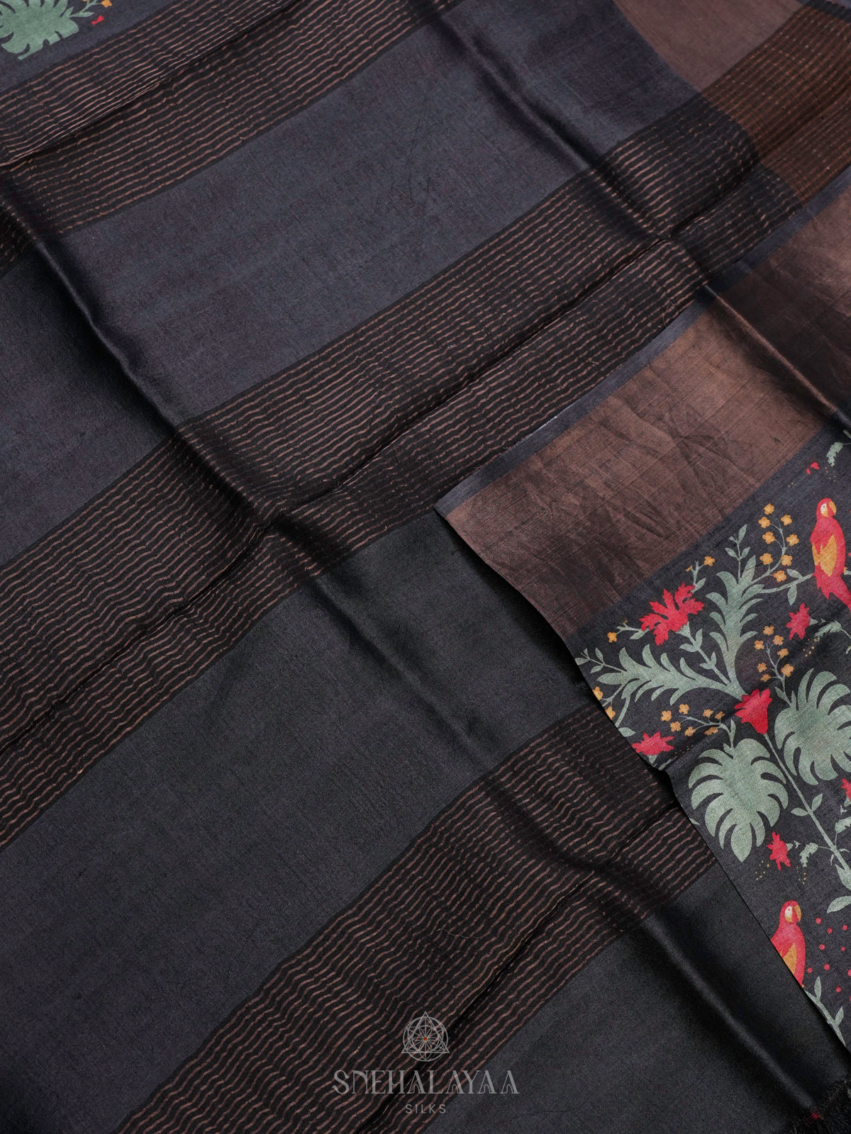 Black Tussar Saree