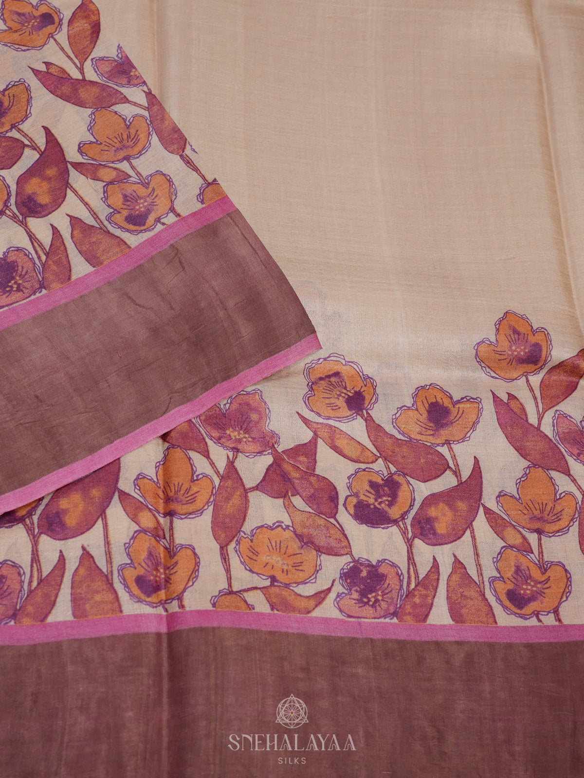 Beige Tussar Saree