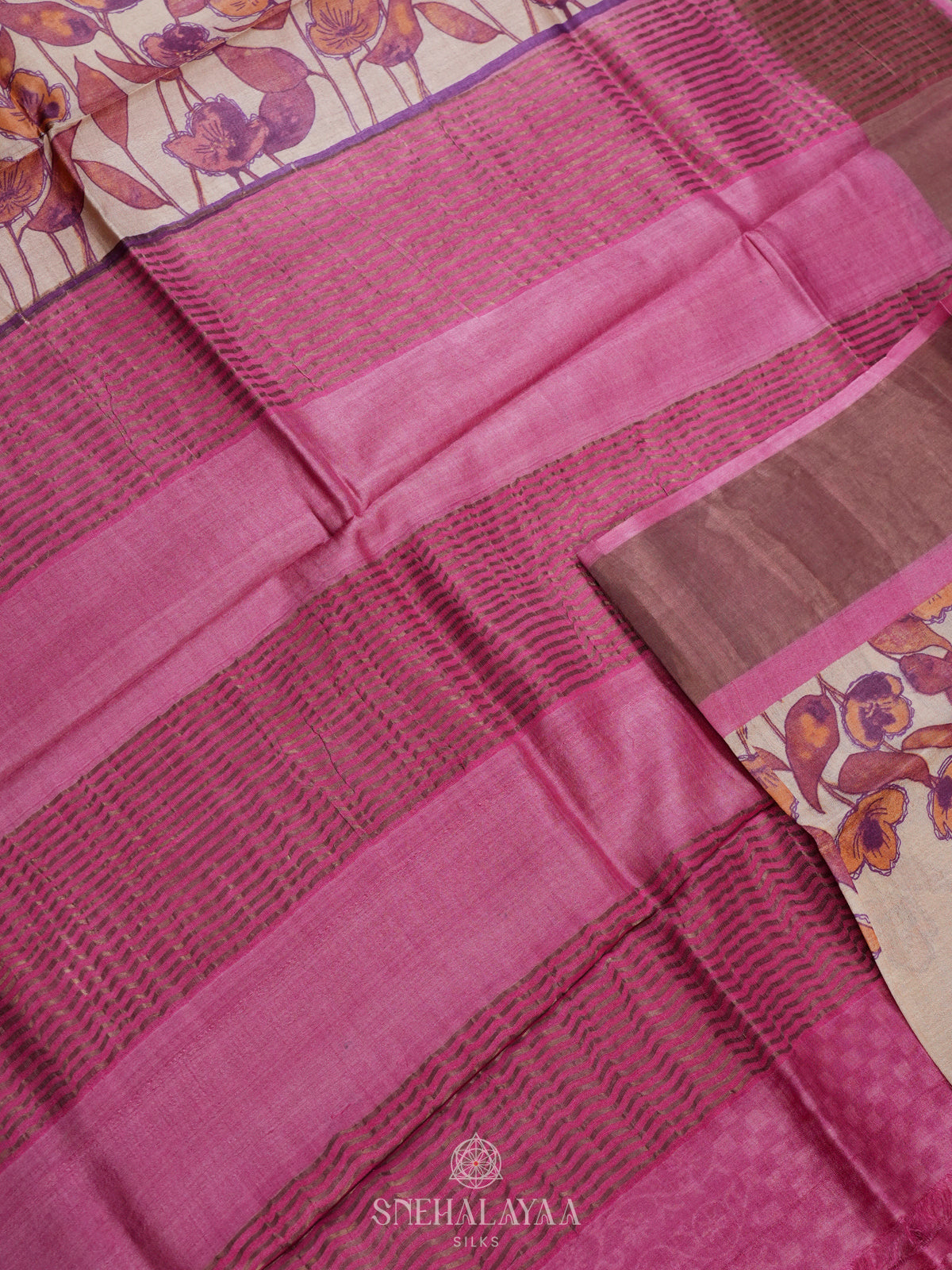 Beige Tussar Saree