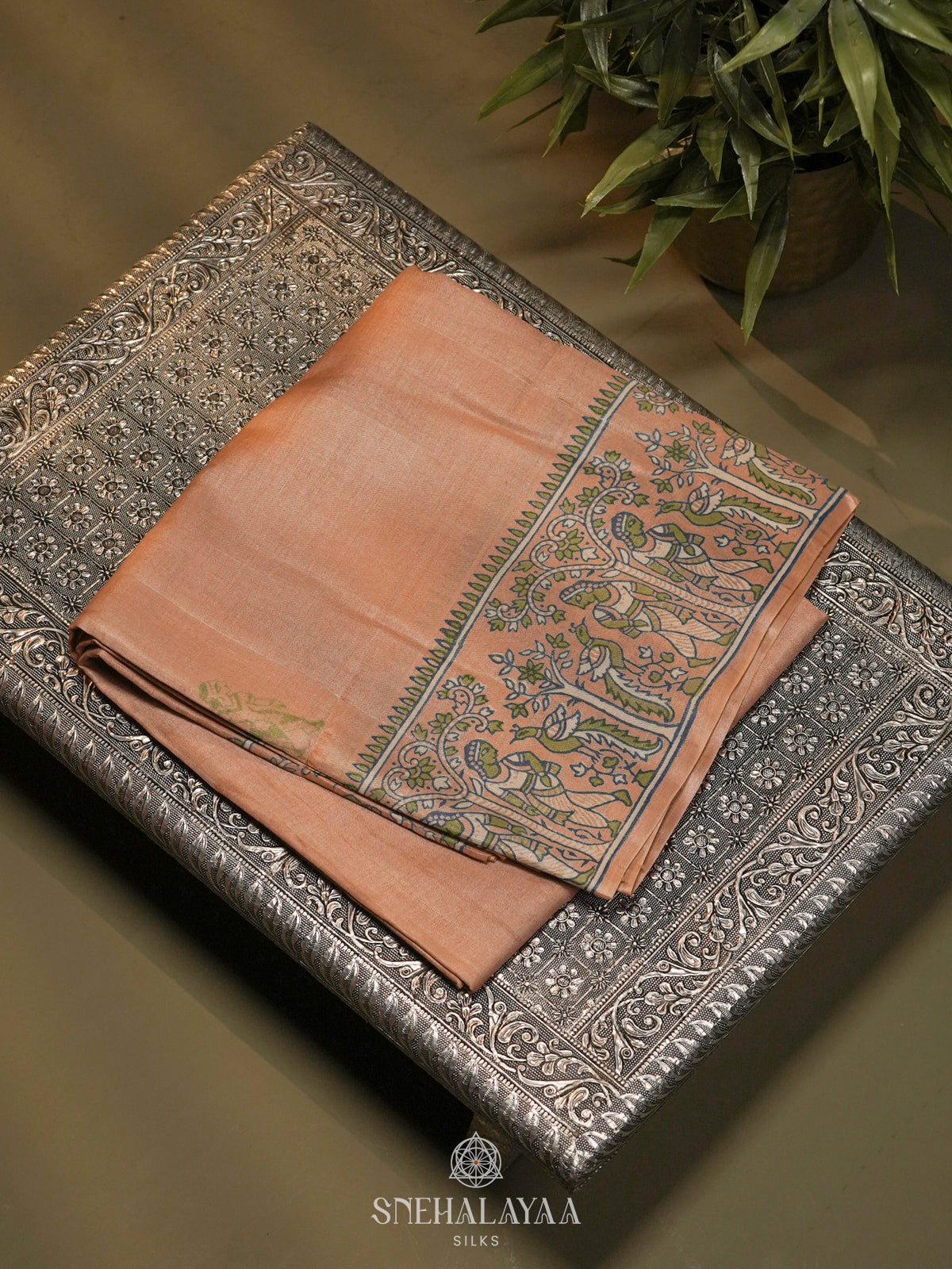 Peach Tussar Saree