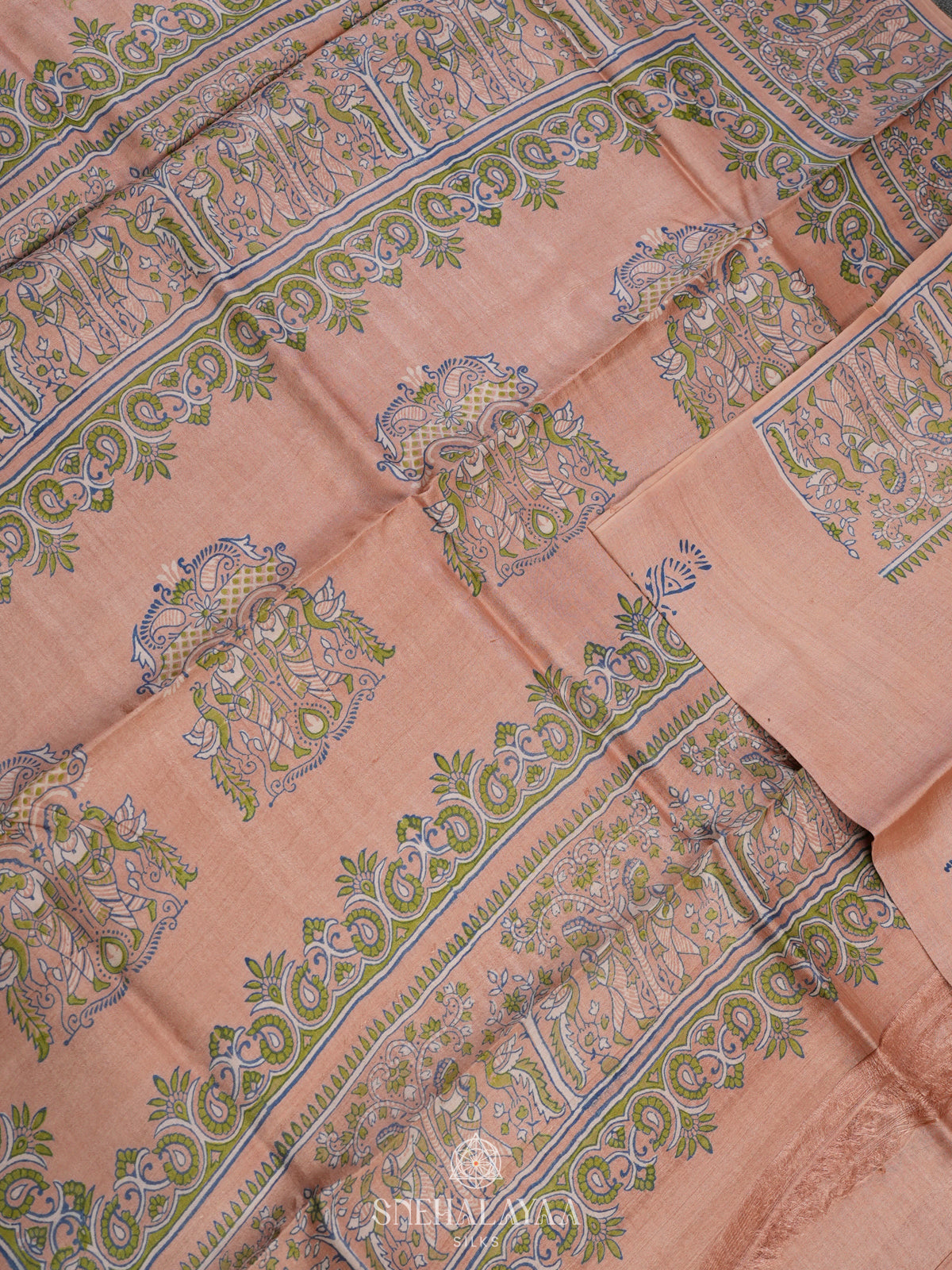 Peach Tussar Saree