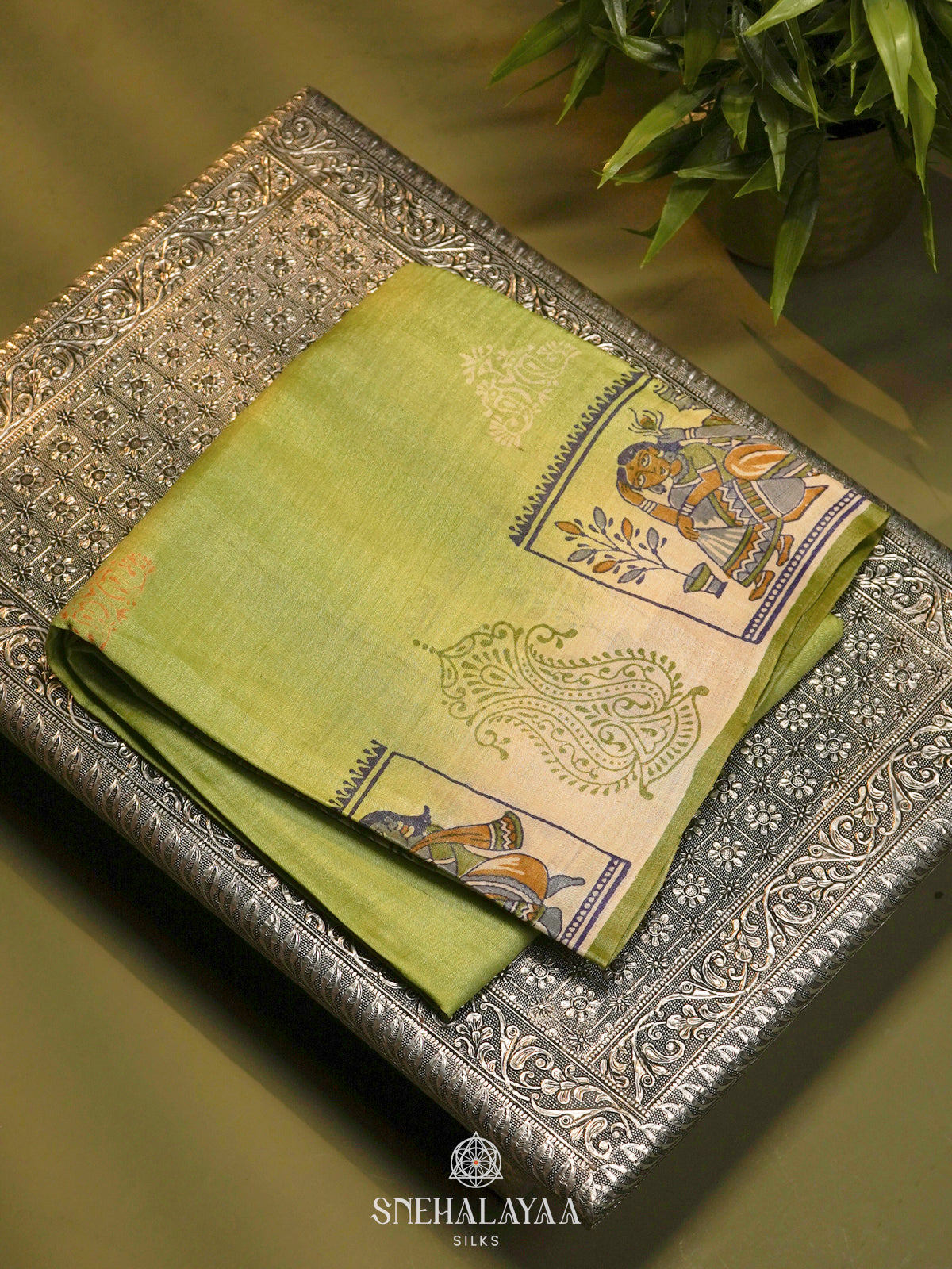 Lime Green Tussar Saree