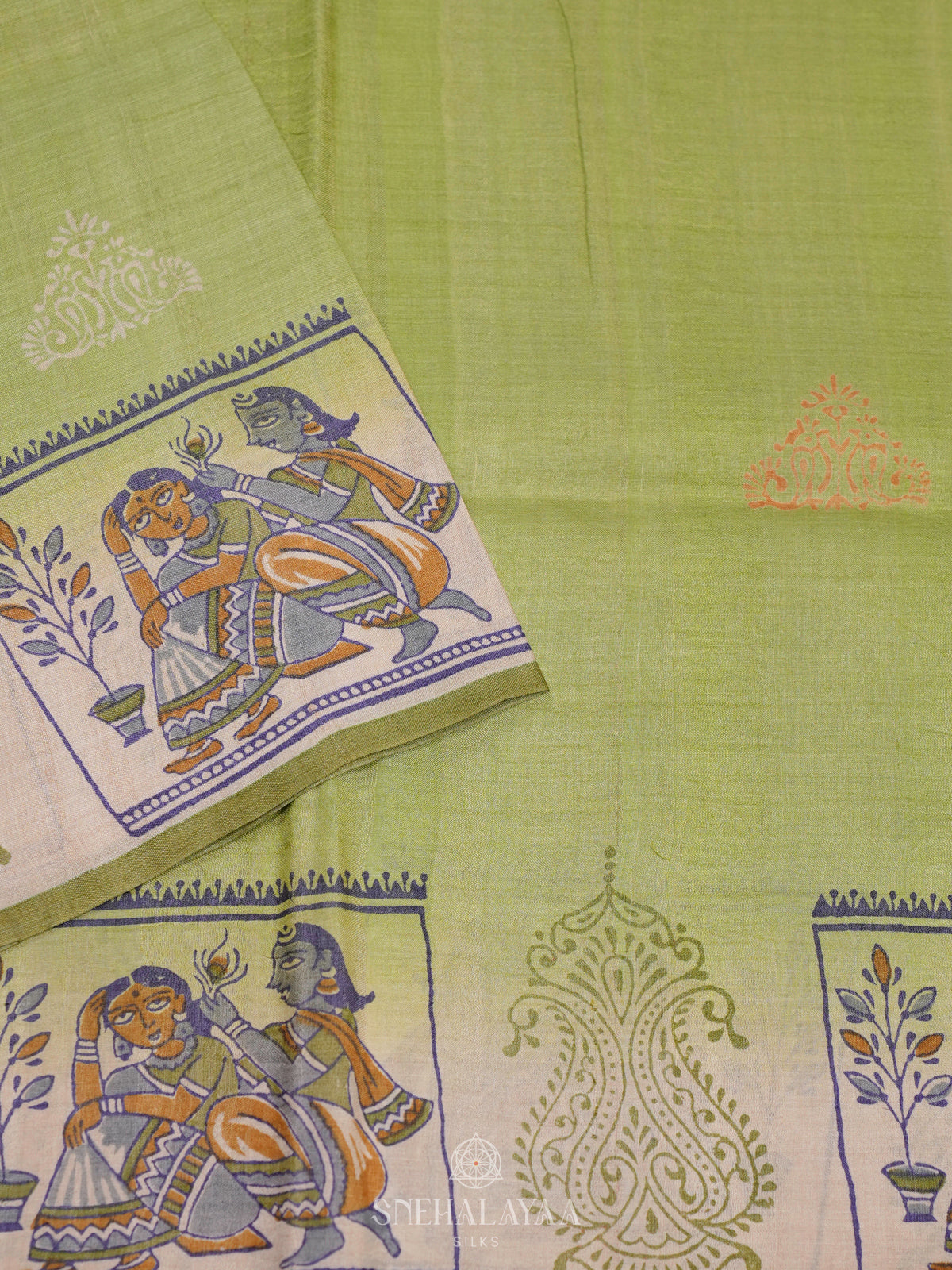 Lime Green Tussar Saree