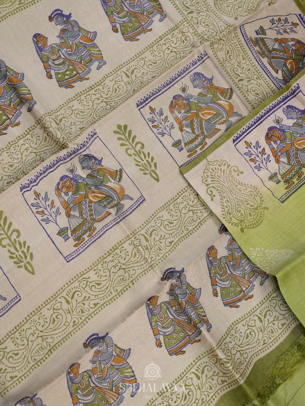 Lime Green Tussar Saree