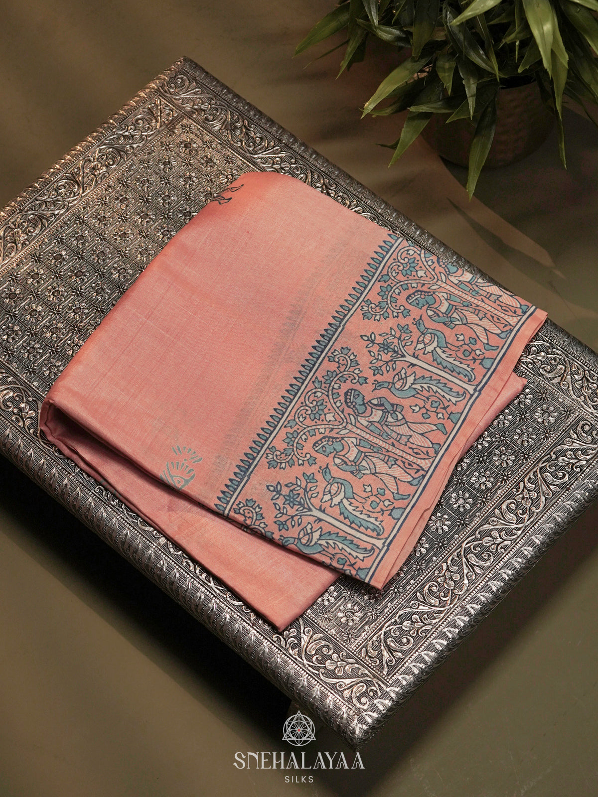 Peach Tussar Saree