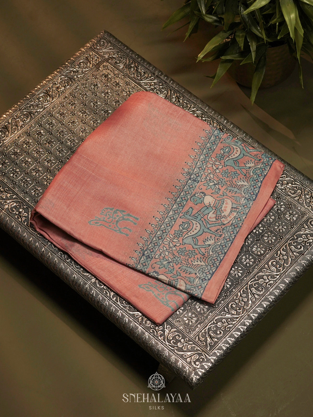 Peach Tussar Saree