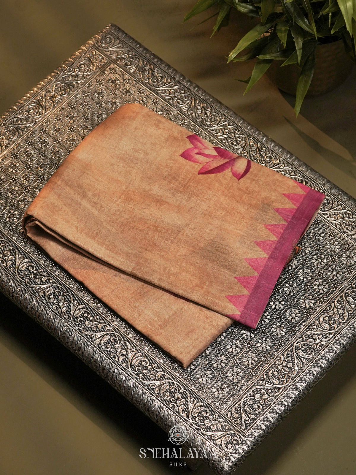 Peach Tussar Saree