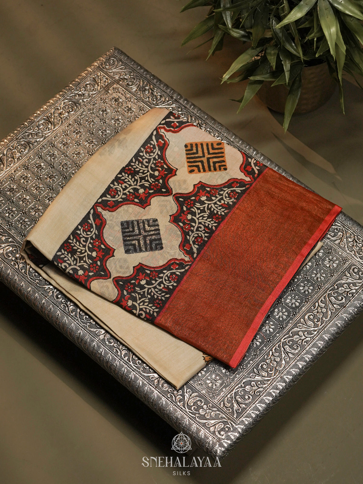 Cream Tussar Saree