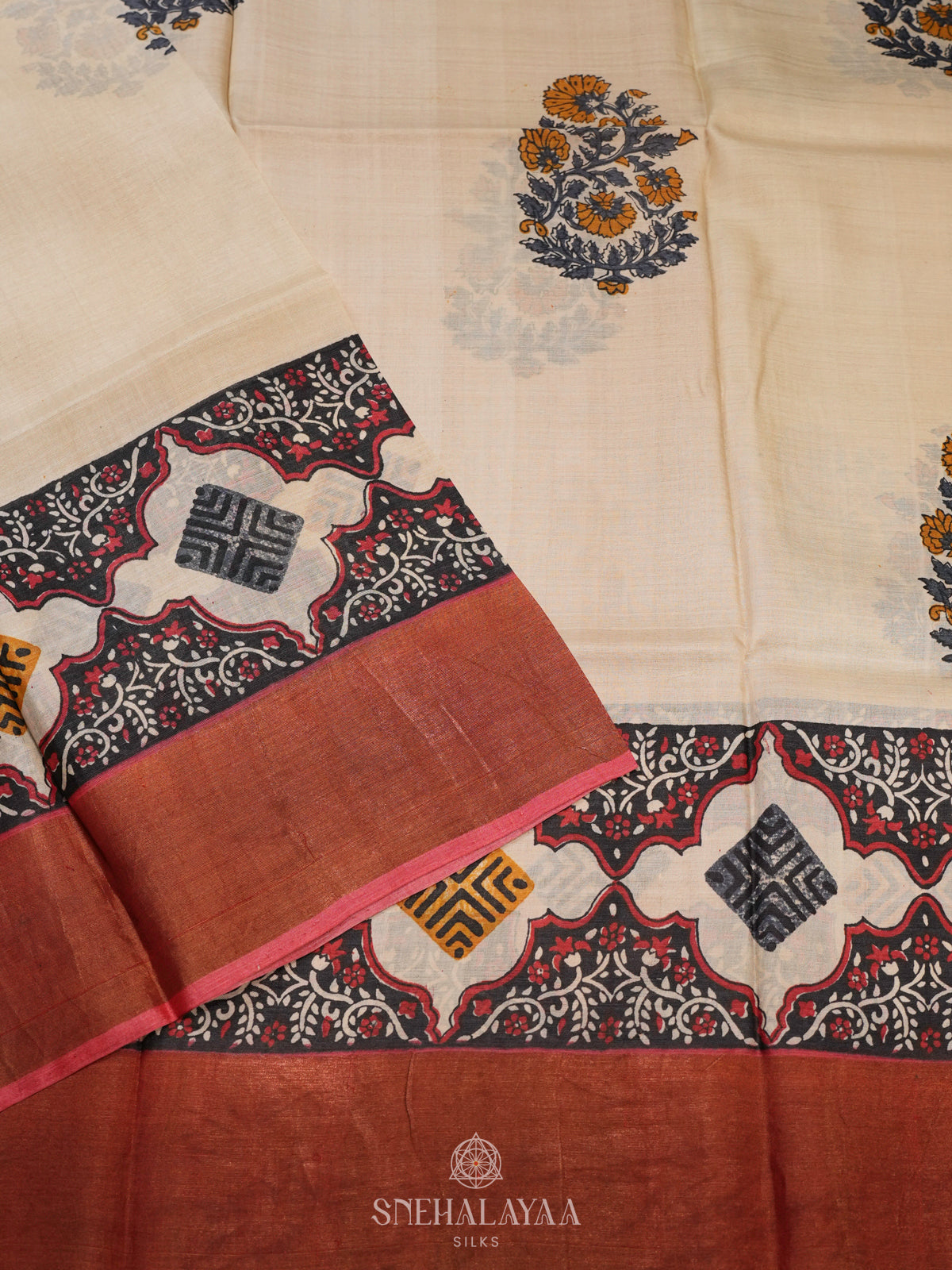 Cream Tussar Saree