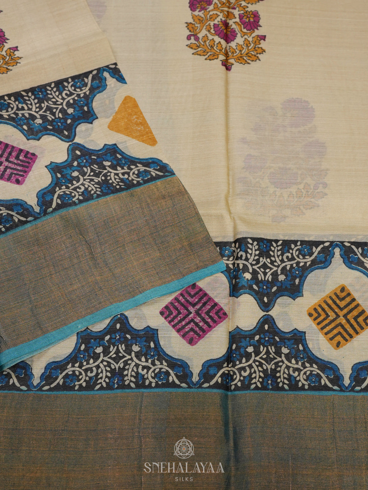 Cream Tussar Saree