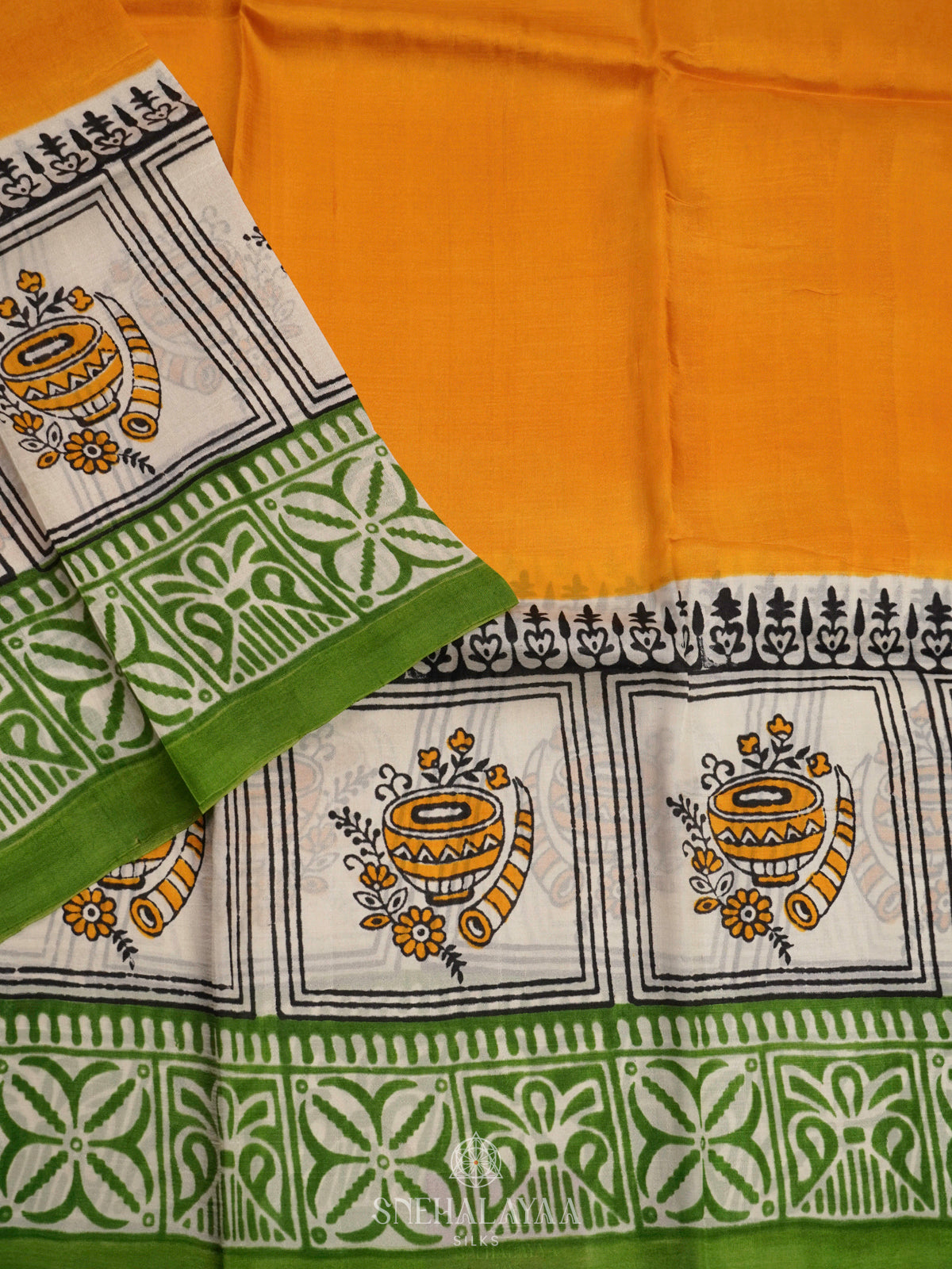 Mango Yellow Tussar Saree