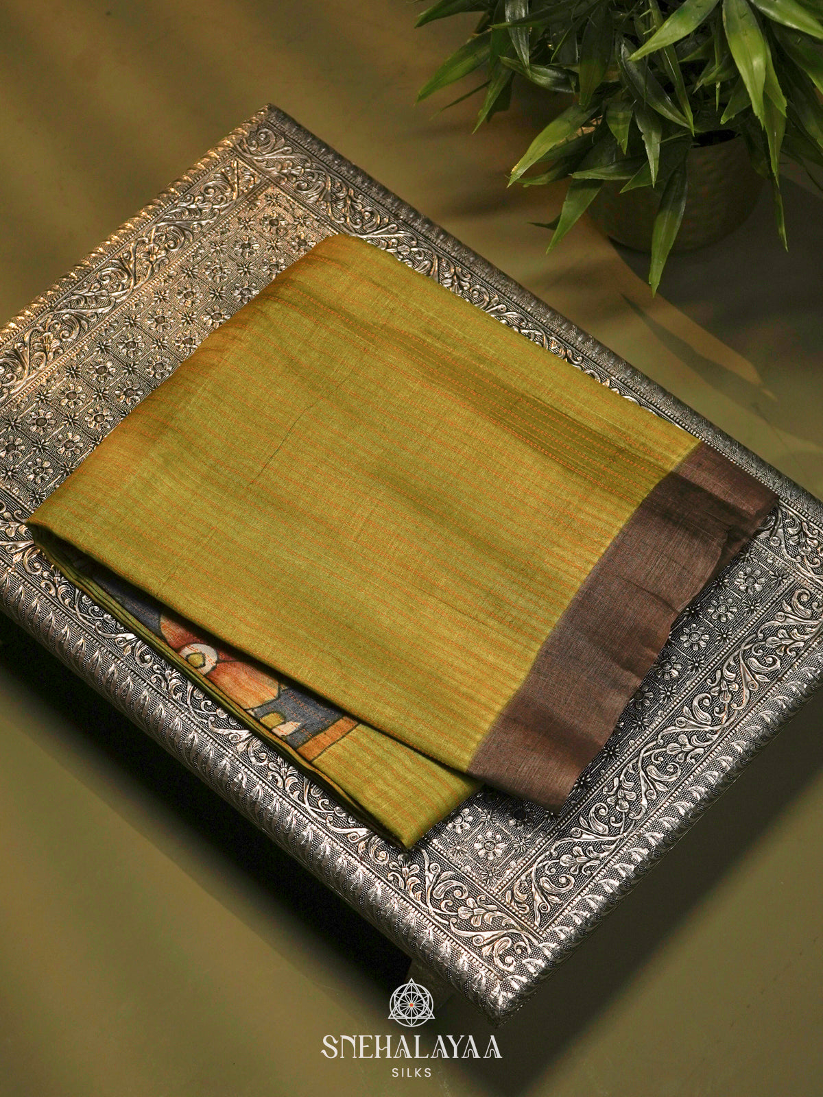 Lime Green Tussar Saree