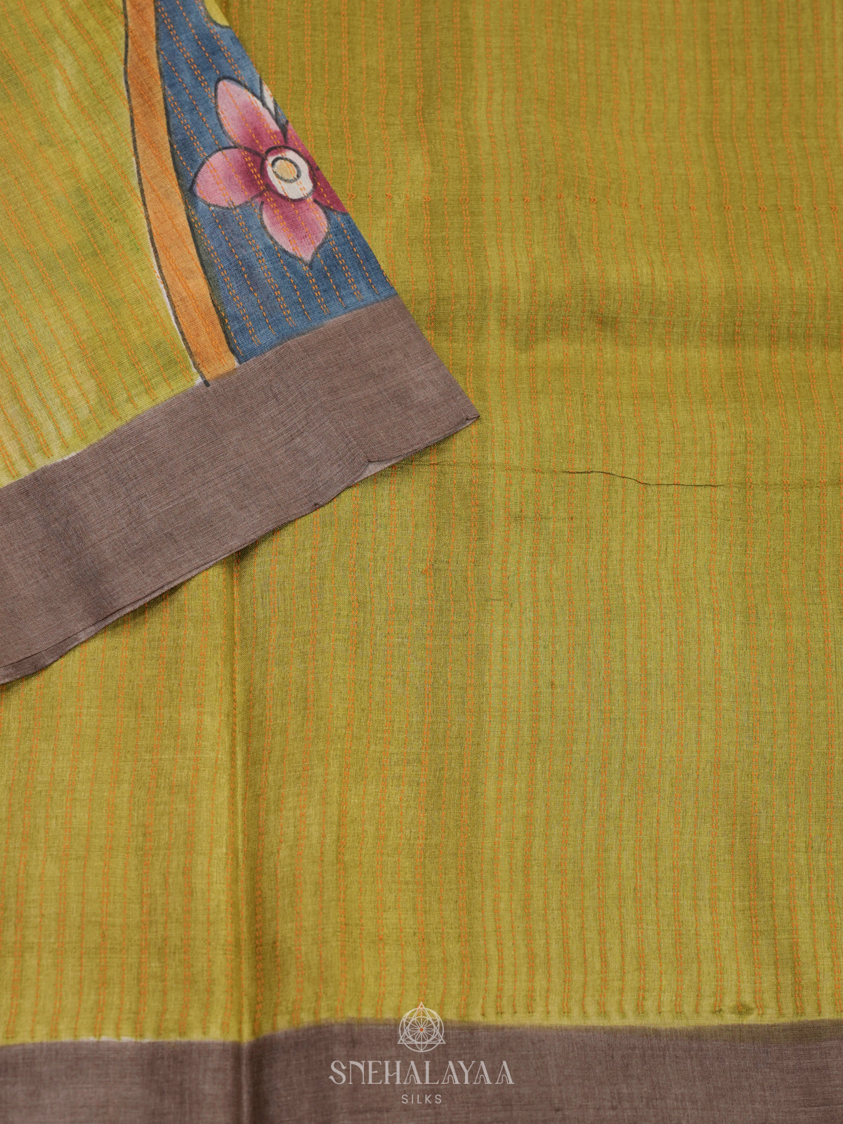 Lime Green Tussar Saree